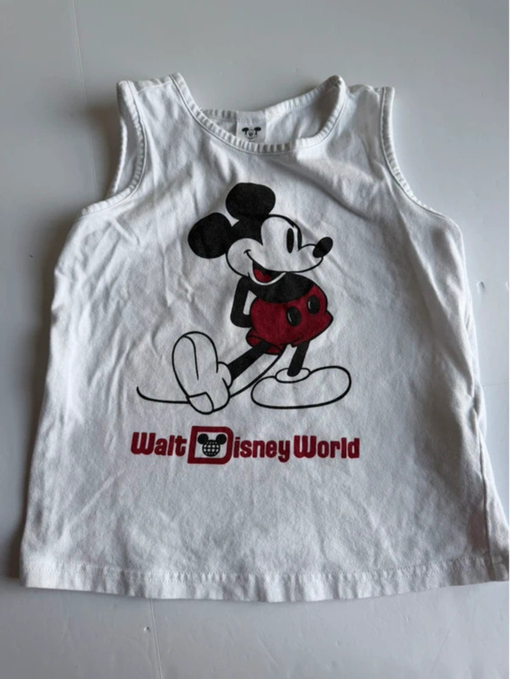 Walt Disney World Kids Size 4T White Mickey Mouse Organic Cotton Tank Top